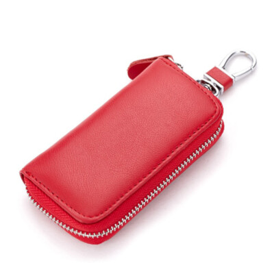 Small Leather Zipper 6 Hook Key Case Car Key Holder Card