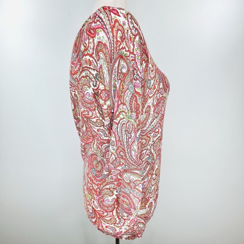 Talbots Cardigan Women's 1X Pink Red White Preppy Paisley Grandma Knit Sweater - Picture 2 of 9