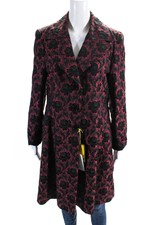 Etro Womens Button Front Pointed Lapel Floral Jacquard Coat Black Pink It 48