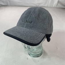 LL Bean Hat Cap Strap Back Mens XL Gray Fleece Ear Flap Made In USA Winter