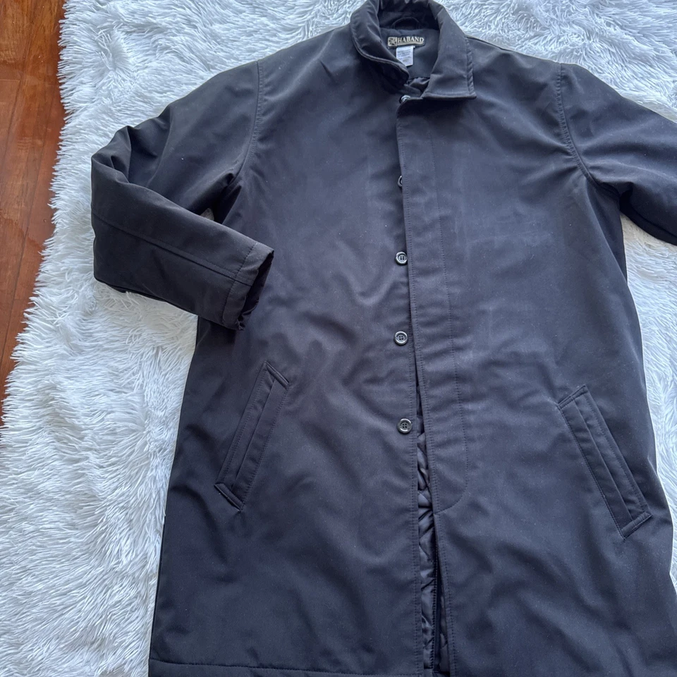 Trench coat masculino HABAND preto pequeno acolchoado jaqueta à prova de vento e resistente à água - Imagem 3 de 4