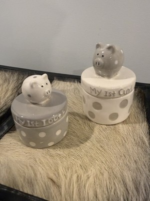 Ceramic Baby s First Tooth And Curl Keepsake Trinket Boxes