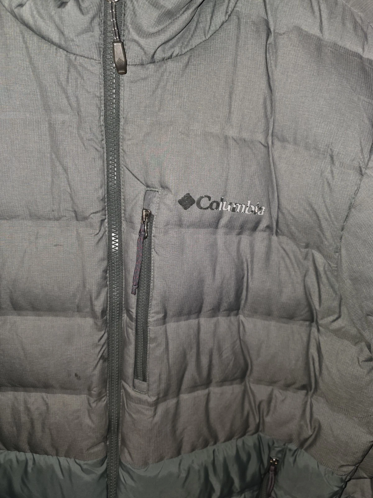Columbia Mens Omni Heat Puffer Jacket Sz M 2 Tone Green Smallhole In Arm
