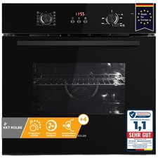 Backofen 60cm Einbaubackofen autark 60cm Schwarz Heißluft Herd Grill Timer