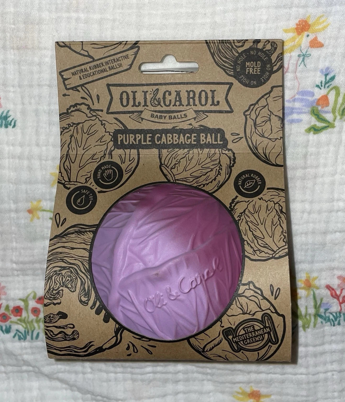 Oli & Carol Purple Cabbage Ball Baby Teether Natural Rubber Hand-Painted