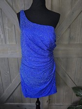 Y2k Royal Short Fitted Rhinestone One Shoulder Dress sz 18