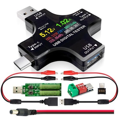 USB C Tester, 2 in 1 Type C USB Tester Color Screen IPS Digital Multimeter,Volta