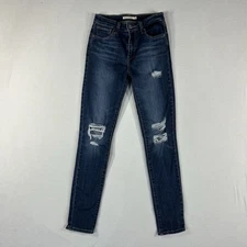 Levi's 721 High Rise Skinny Jeans Womens Size 26 x 30 Dark Wash Distressed Denim