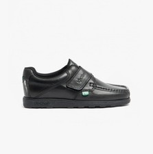 Image of Kickers Fragma Boys Leather Touch Fasten Comfort Square Toe Black School Shoes
