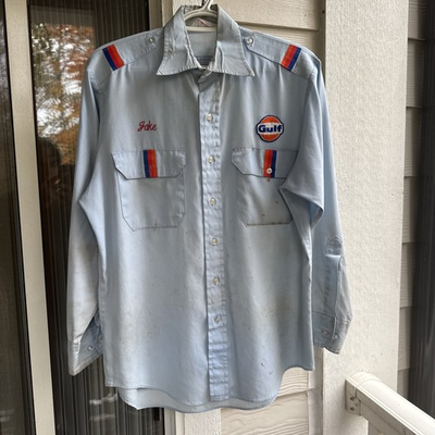 #ad #ad Vintage Gulf Gas and Oil Mechanic Filling Station Shirt Uniform Small Jake King $124.98