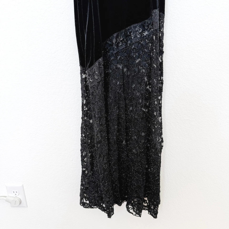 VTG Frederick's Womens Dress Size S Black Velvet Beaded Lace Maxi Y2K Whimsigoth - Image 4 of 4