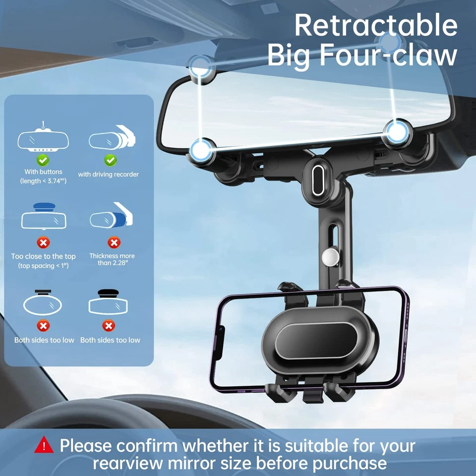 Rearview Mirror Phone Holder, 360° Rotatable, Anti-Shake, Universal Fit - Image 2 of 4