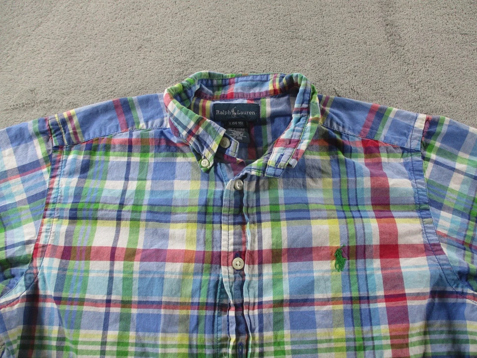 Camisa Ralph Lauren masculina grande 14-16 multicolorida Madras xadrez manga curta algodão - Imagem 3 de 4