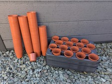 12 Sets of Used 8.5cm Plant Pots and Carry/Marketing Trays with Drainage Holes