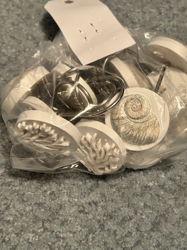 Sea Shell Shower Curtain Hooks Set of 12 White Beige Resin Metal Matte Finish