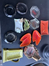 🔥🔥 Vintage Lot of 12 RARE Unique Ceramic, Glass & Wood Ashtrays