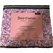 New Juicy Couture Pink Bows Ribbons Cherries Soft Full Doble Sheet Set 6 Pc