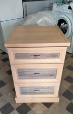3 Drawer Wooden Bedside Cabinet, Beige/Grey, Metallic Cup Handles, Storage