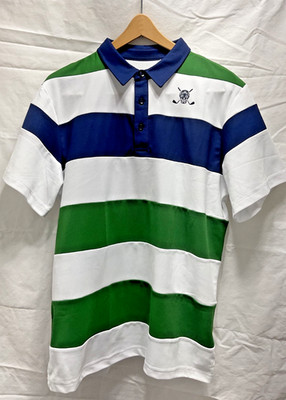 NWOT CHUCO GOLF Equus Blue white green rugby style SS polo size L skull logo