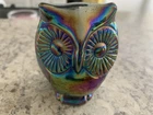 Vintage Fenton Carnival Glass Owl Figurine Multicolor Paperweight Irridescent