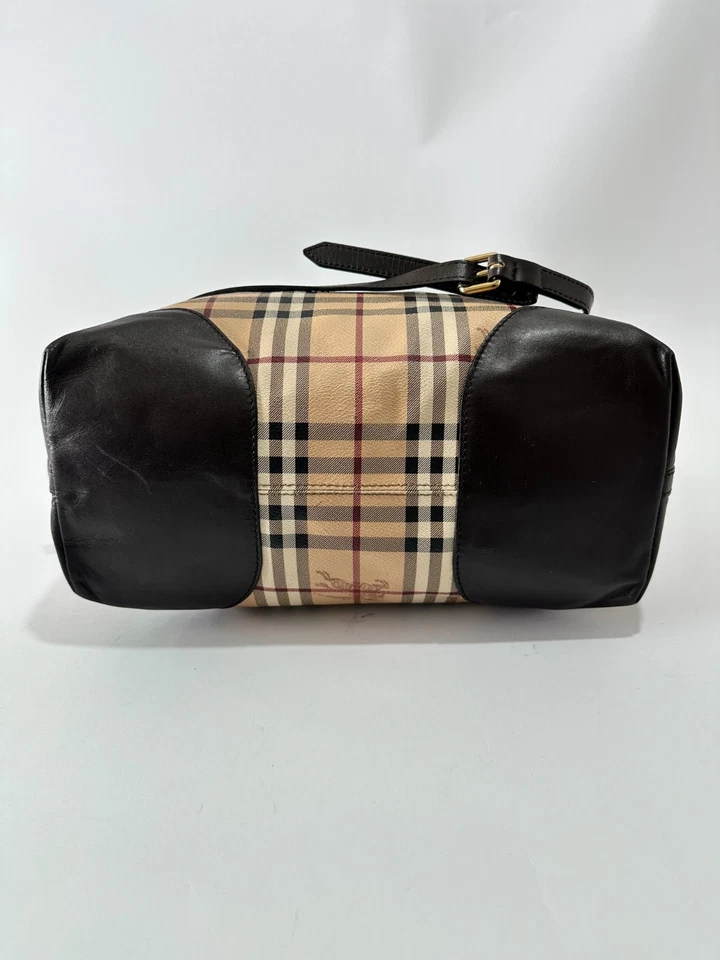 Burberry Dark Brown/Beige Haymarket Check Coated Canvas and Leather Shoulder Bag - Image 4 of 4