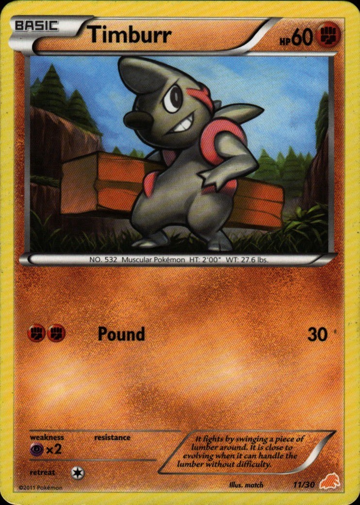 Pokemon TCG Card Timburr (58) Common Fighting Normal Black and White BLW 58/114