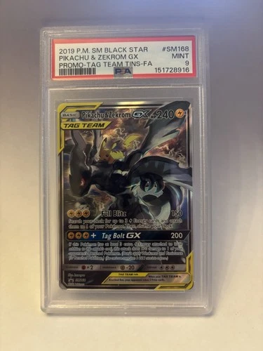 Pokémon 2019 SM Black Star Pikachu & Zekrom GX SM168 Promo TAG TEAM Foil PSA 9