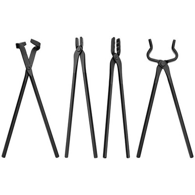 Blacksmith Tongs Set ,V-Bit Blade Tong, Flat Tong, Blade Tong and Wolf Jaw Tong