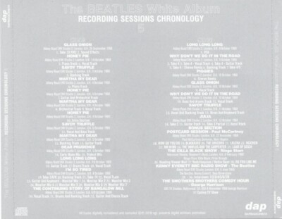 THE BEATLES / WHITE ALBUM : RECORDING SESSIONS CHRONOLOGY