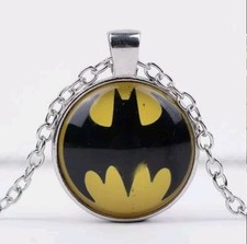 Batman Symbol Glass Necklace Pendant Charm Emblem Logo Comic Book Amulet Gift