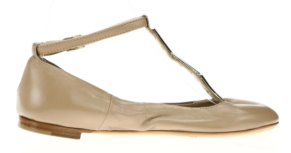 AGL женщин желтовато-коричневый кожаный лодыжки ремень балет плоский туфли размер 37 новый 214672 - Изображение 4 из 4