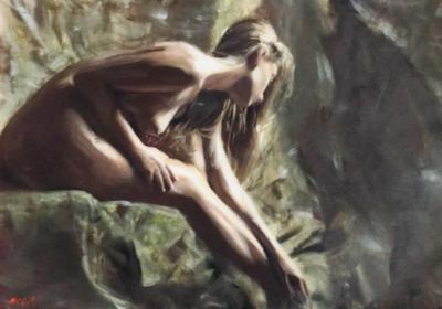 WILLIAM OXER ORIGINAL ''Unfolding Dream'' nackter Akt hübsche Frau Mädchen GEMÄLDE  