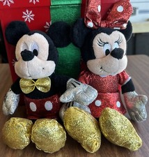 2 TY Minnie Mickey Mouse RED SPARKLE Disney Plush Animal Toy 7 inch U