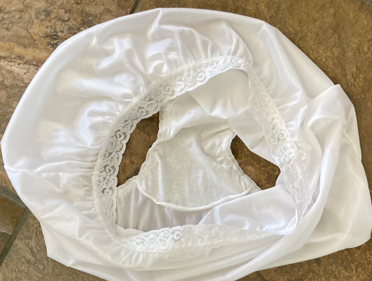 923 WHITE SATIN 10/3XL All Nylon Full Brief Panty Wide Gusset 15525