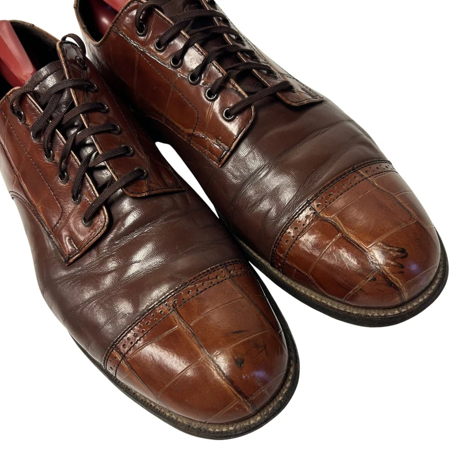Винтажный Stacy Adams 2 тона коричневый АЛЛИГАТОР зерно кожи платье обуви CAPTOE Оксфорды - Изображение 3 из 4