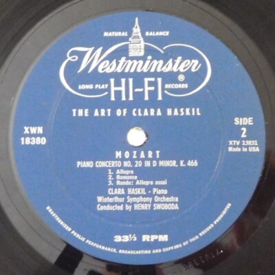 classical mono CLARA HASKIL Mozart Piano Concertos WESTMINSTER LP