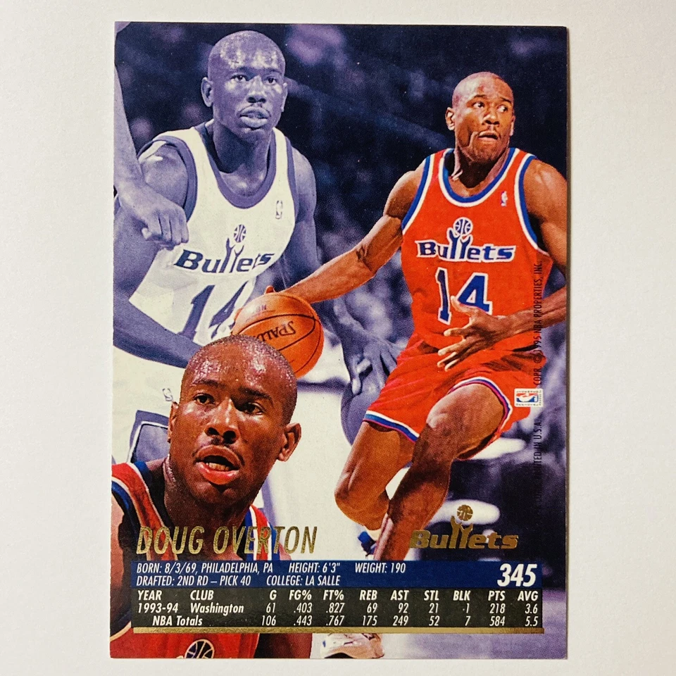 1994-95 Ultra Washington Bullets Basketball Card #345 Doug Overton Tc2 - Image 2 of 2
