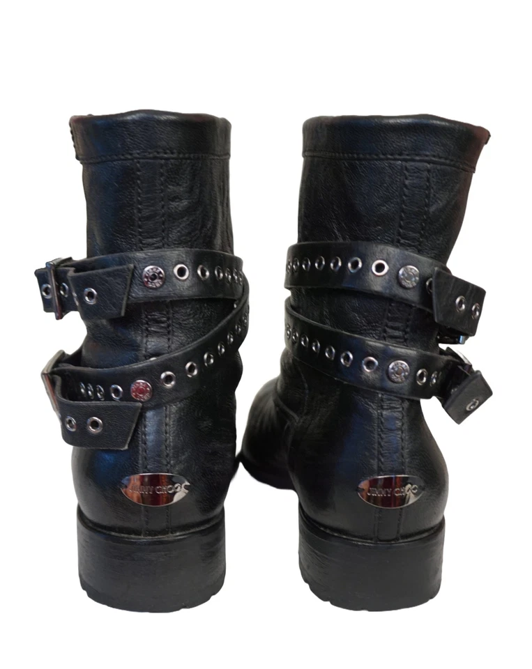 Botas de Biker JIMMY CHOO talla 36 Juveniles Cuero Negro Aplastado Correa Remache 5.5 Foto 3 de 4