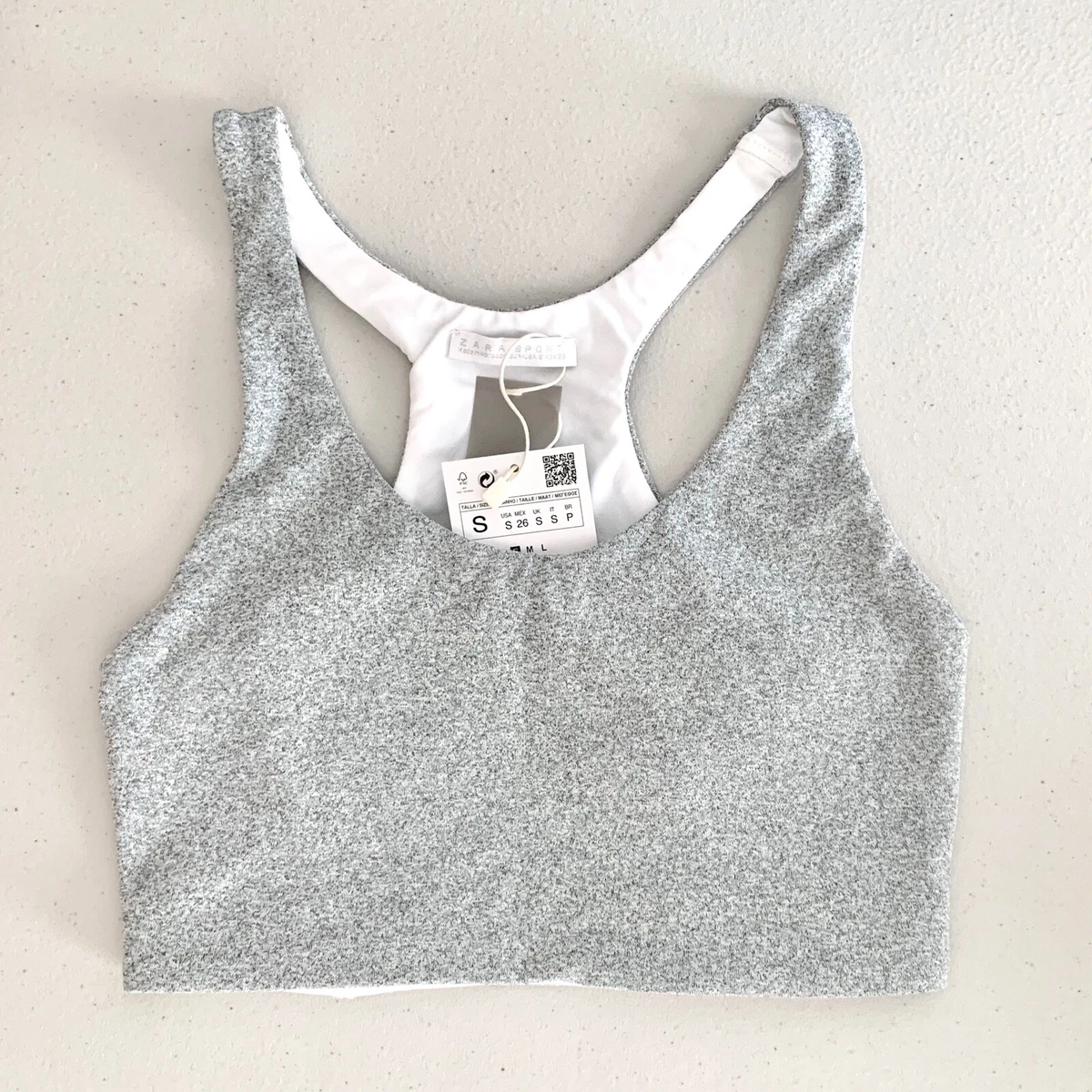 ZARA Reversible Crop Top Racerback Athletic Sports Bra Grey / White  1165/384 S