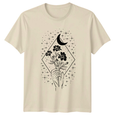 Floral Moon Magic T-Shirt Celestial Witchy Hand Drawn Style Tee