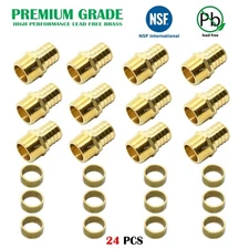 (24 PCS) 3/4" PEX X 3/4" MALE NPT THREADED ADAPTER BRASS CRIMP FITTING +RING