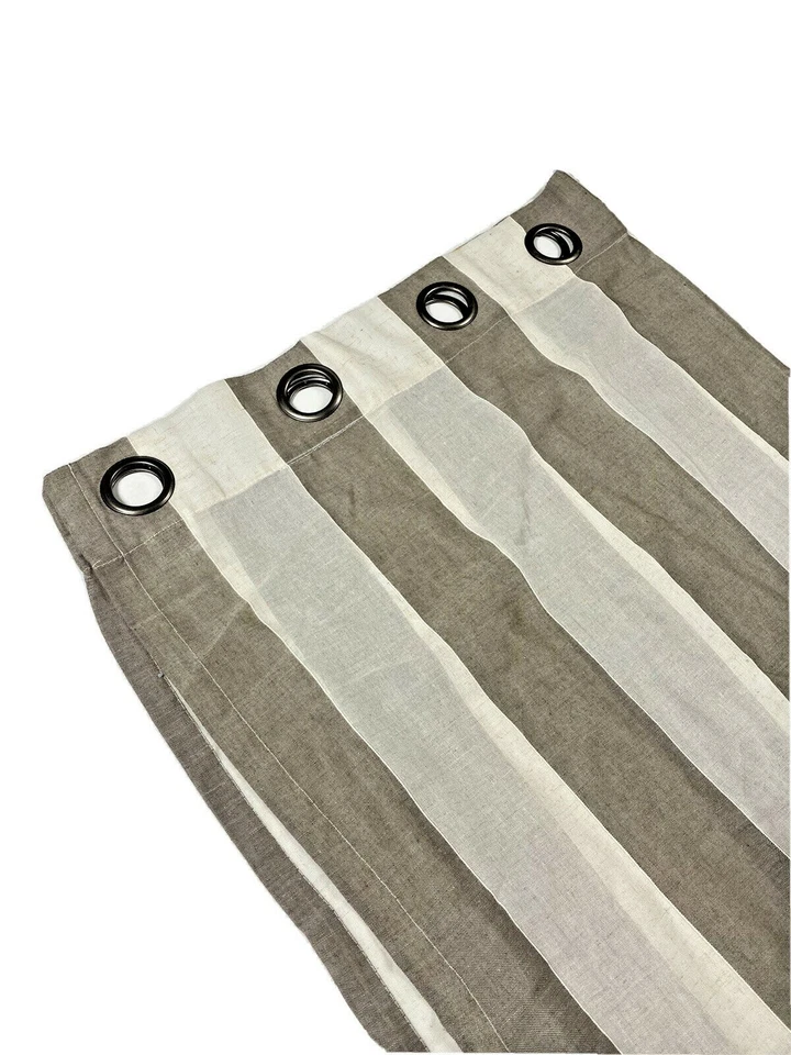 2 Paneles Cortinas de Lujo Softline Lino Largo Beige Tostado Rayas Ojal Foto 3 de 4