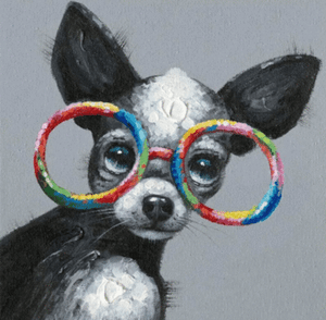 Dog Wearing Glasses canvas wall art print 22'' x 22'' solid pine frame