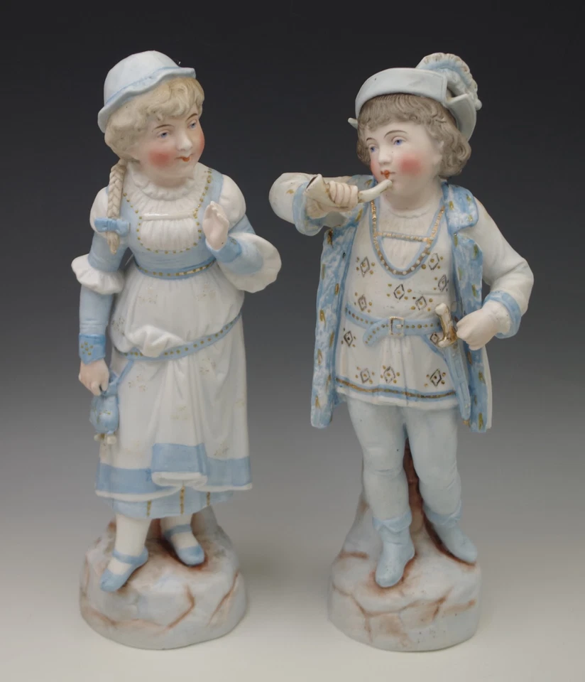 ANTIGUO BIZCOCHO PORCELANA NIÑOS CON JUGUETES FIGURAS PAR GRANDE 11.5" HEUBACH? Foto 2 de 4