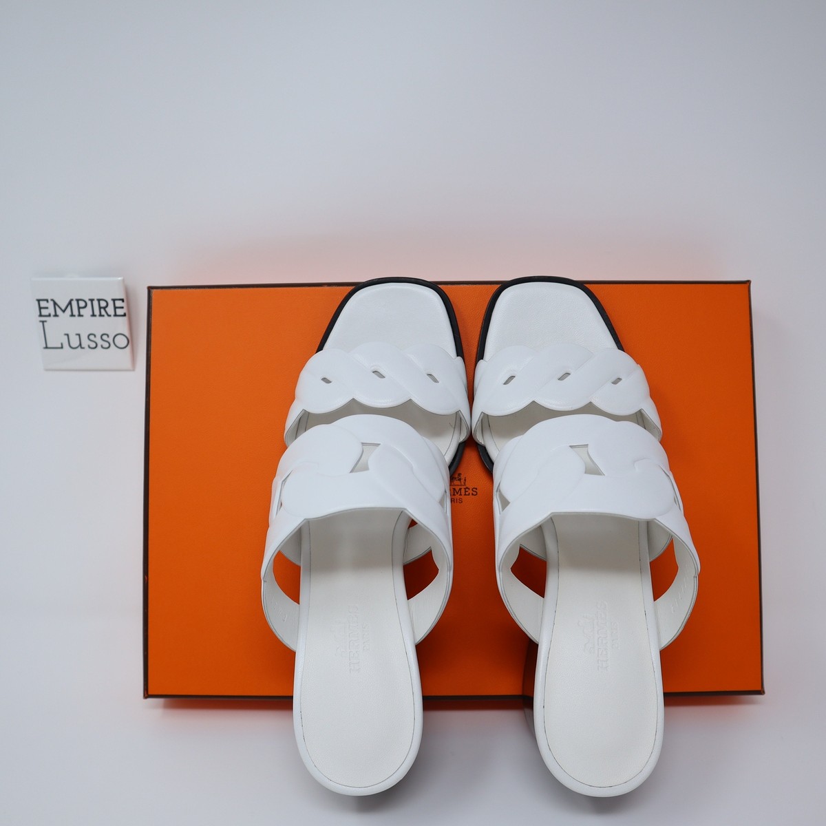 $910 37 HERMES Gaby 60 sandal White Oasis Nappa leather