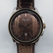 Kenneth Cole Men Watch 44mm Brown Leather Band Date Indicator , Runs 