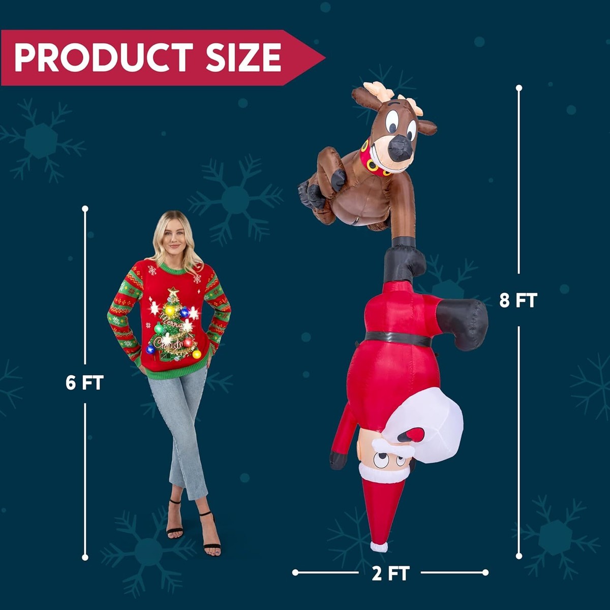 Joiedomi 8ft Christmas Inflatable - Climbing Santa With Falling Elf, Built-in LEDs, Outdoor Yard Decor