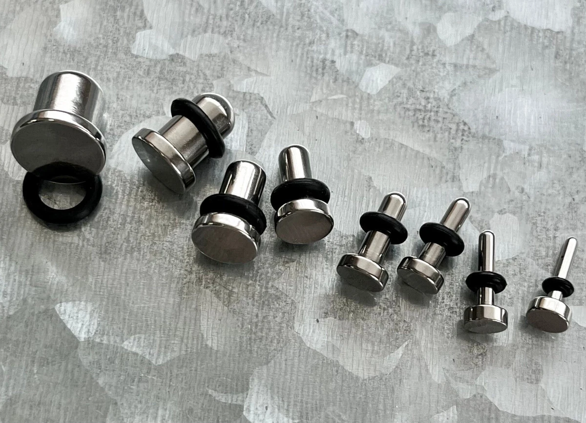 16pc Steel Flat Head Plugs Wholesale 14g thru 0g Stretching Kit Tunnels Gauges