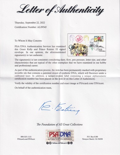 Prince Rainier III & Grace Kelly signed Monaco FDC, with PSA/DNA Certificate - Picture 3 of 3