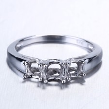 Vintage Sterling Silver 925 Semi Mount Three Stone 4.5mm Round Wedding Fine Ring